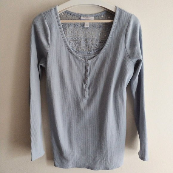 Motherhood Tops - Motherhood Maternity Nursing Top L Sky Blue Thermal L/S Tee Crochet Trim T-shirt